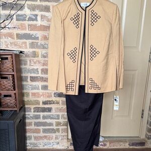 NWT Le Suit 3Pc Suit Elegant Tan Linen Blend Jacket Tank & Pants Sz 16W